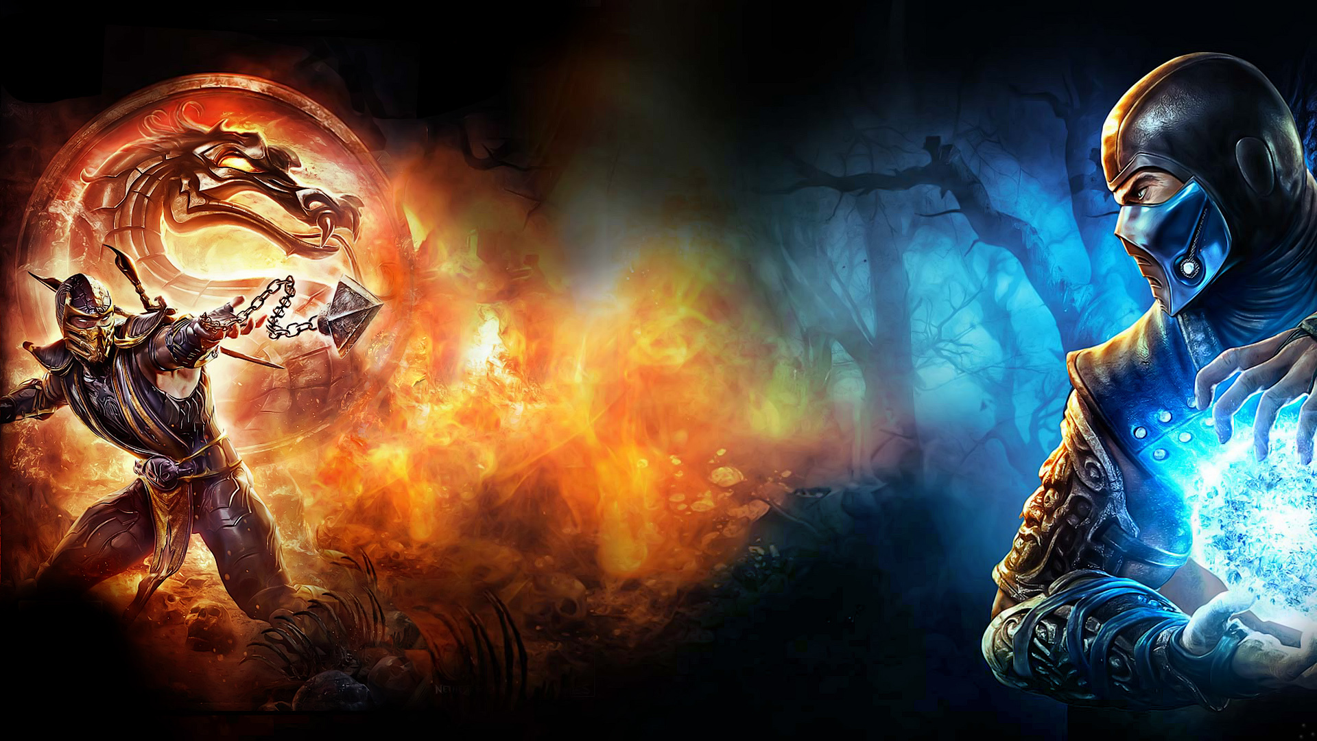 Mortal Kombat обои "Sub-Zero и Scorpion и Дракон"