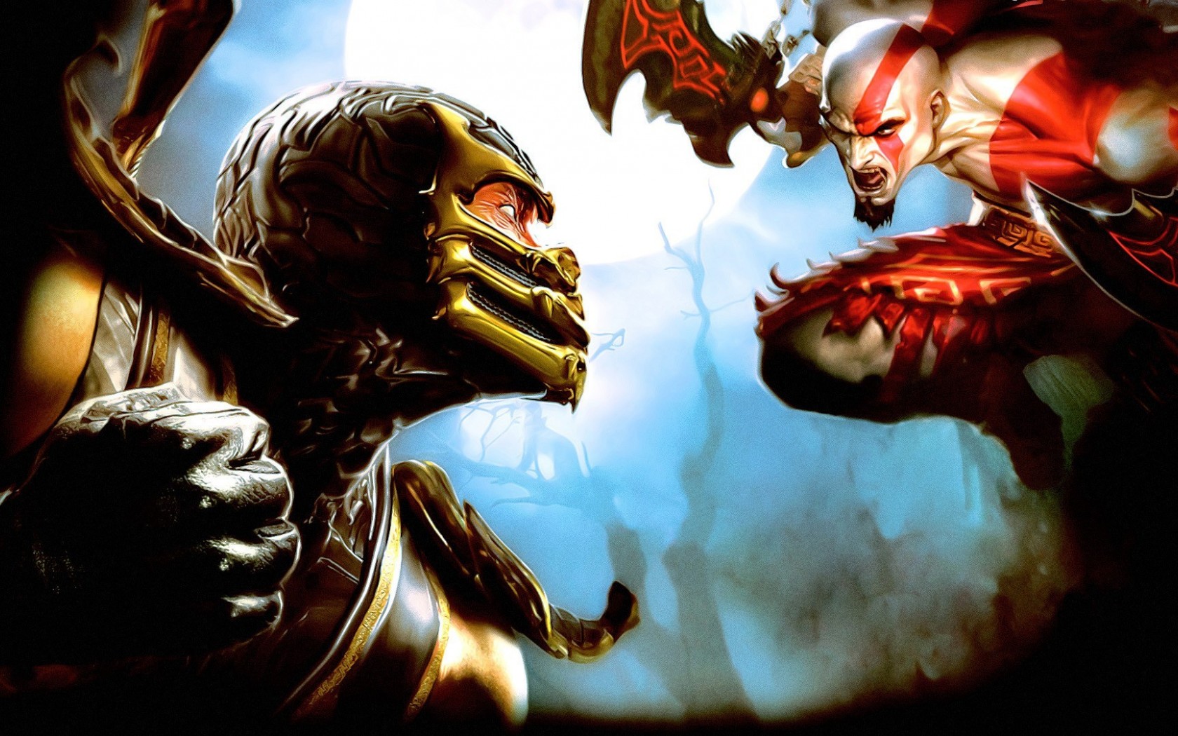 Mortal Kombat обои "Скорпион и Кратос"