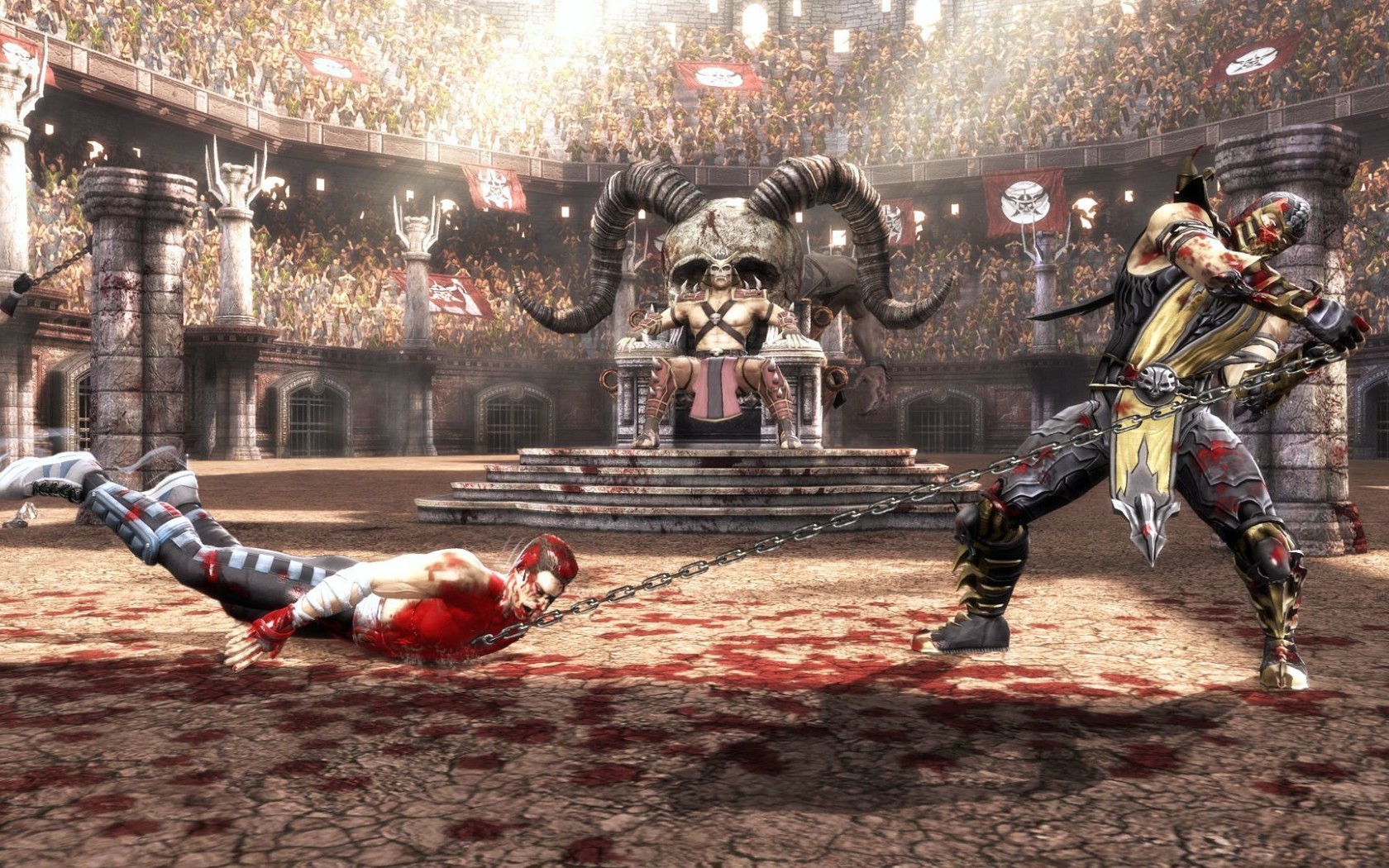 Mortal Kombat обои "Скорпион и Шао Кан"