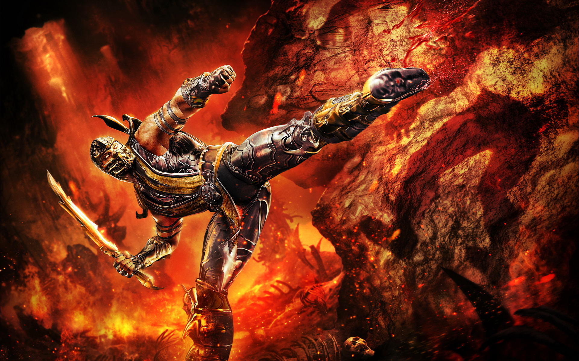 Mortal Kombat обои "Скорпион удар ногой"